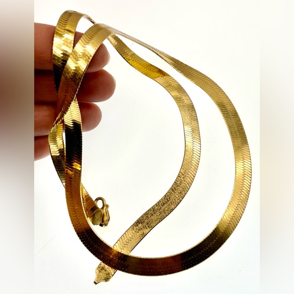 Gold Plated Long Wide Herringbone Signed 925 Italy 30” Necklace Sterling Estate - Picture 7 of 7